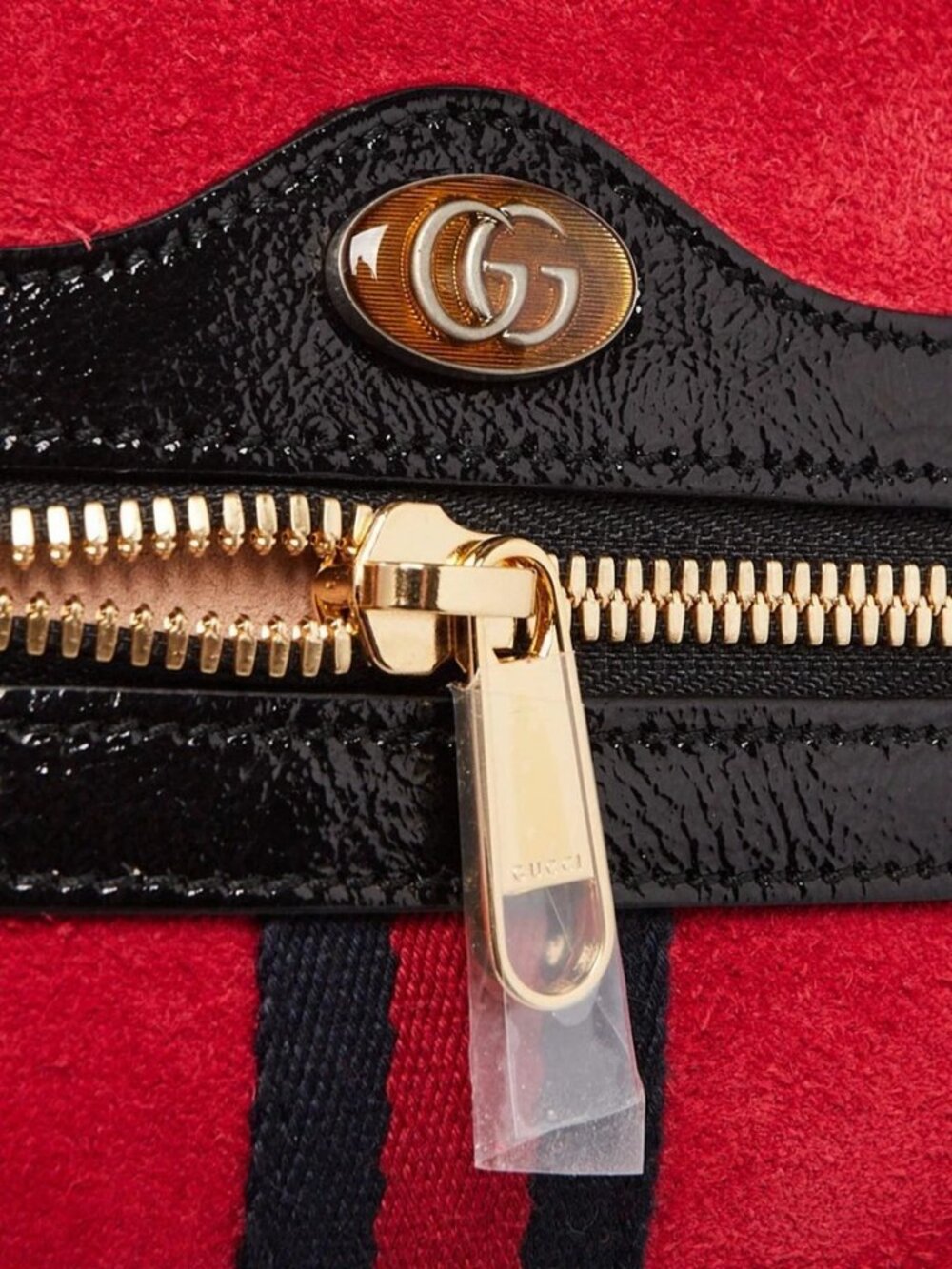 Gucci Red/Black Suede/Patent Leather Vintage Web Ophidia Small Belt Bag - Picture 6 of 12
